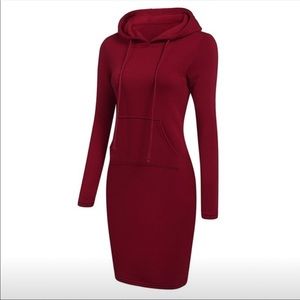 Women’s red hooded dress sweater long sleeve